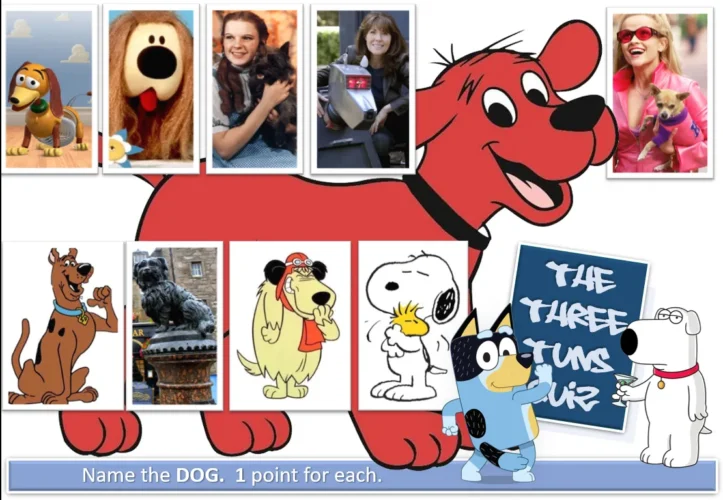 A Three Tuns picture round featuring TV and movie dogs.