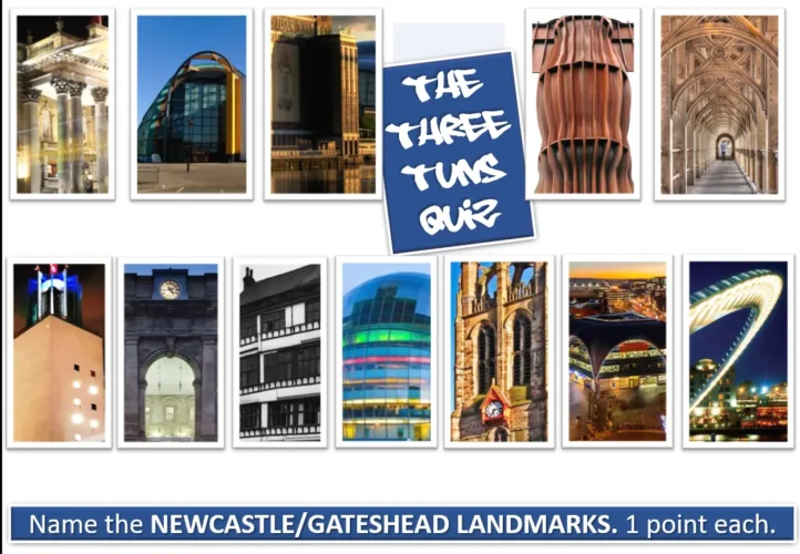 A Three Tuns picture round featuring Newcastle and Gateshead landmarks.
